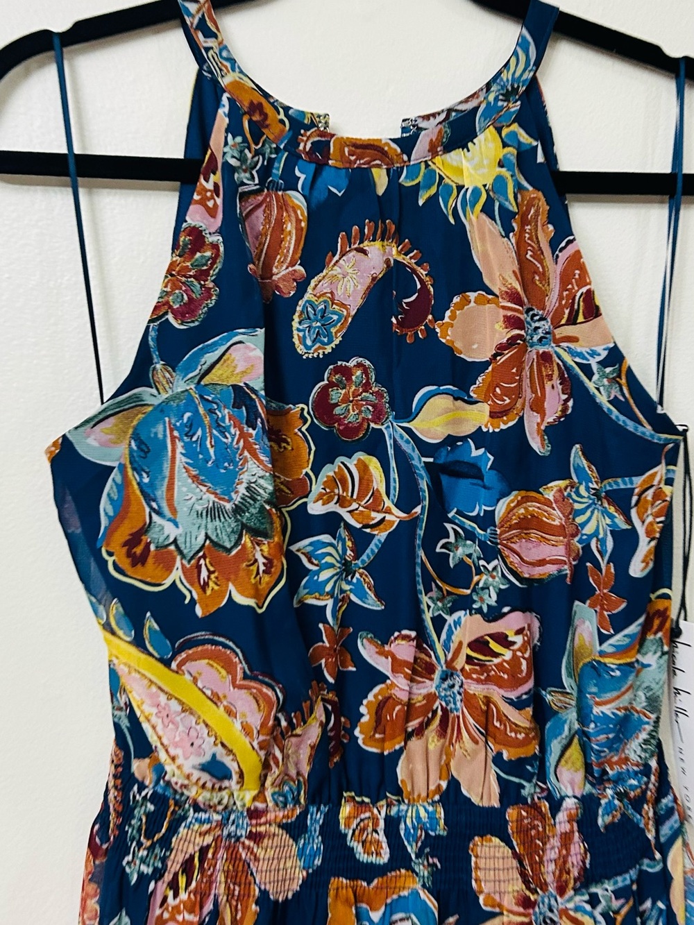 Nicole miller Floral Navy Maxi cottagecore Dress with Spaghetti Straps size 10 - Picture 3 of 9